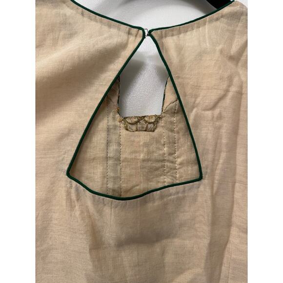 Kurta Churidar 2 Piece Sleeveless Set Size Medium Beige/Green Indian Clothes - Picture 4 of 6